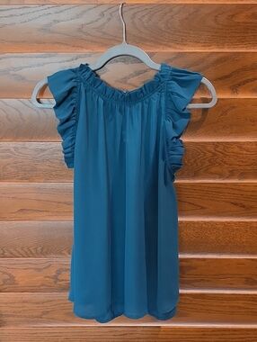 The Workshop Teal Ruffle Sleeve Tank Top